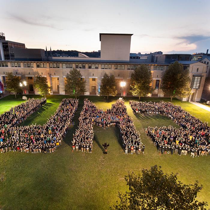 incoming class photo in the shape of CMU